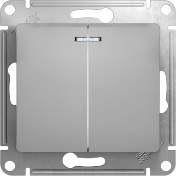 2-клавишный выключатель SCHNEIDER ELECTRIC GLOSSA с подсветкой, сх.5а, 10АХ, механизм, АЛЮМИНИЙ