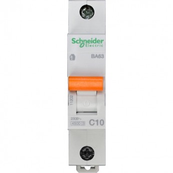 Автоматический выключатель SCHNEIDER ELECTRIC ДОМОВОЙ ВА63 1П 10A C 4,5 кА, Болгария/Италия
