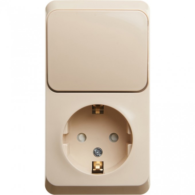Блок SCHNEIDER ELECTRIC ЭТЮД: розетка с заземлением, со шторками + выключатель 1-клавишный, КРЕМОВЫЙ, Россия BPA16-201K