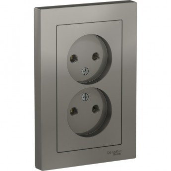 Розетка двойная SCHNEIDER ELECTRIC ATLASDESIGN без заземления, в сборе, сталь