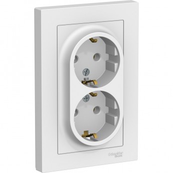 Розетка двойная SCHNEIDER ELECTRIC ATLASDESIGN с заземлением, в сборе, белый