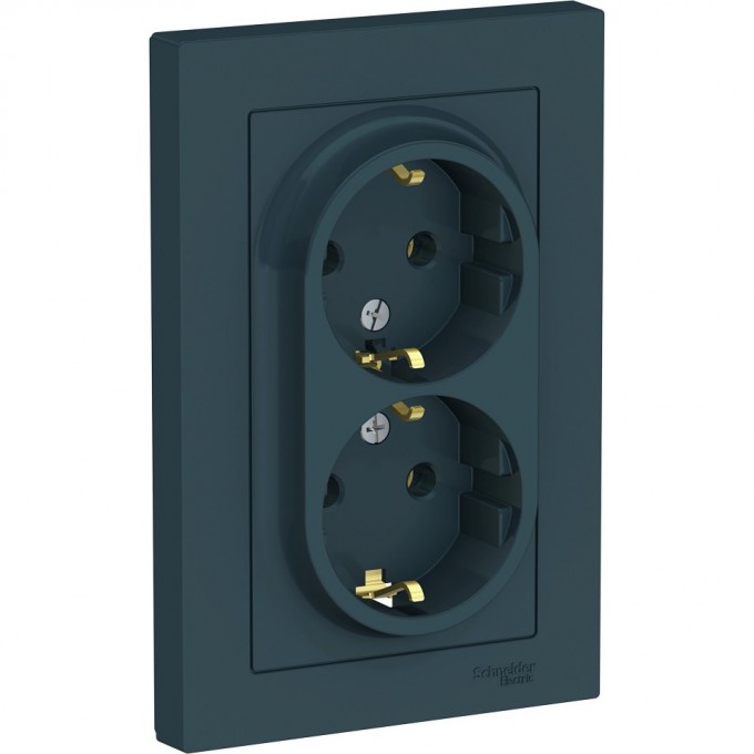 Розетка двойная SCHNEIDER ELECTRIC ATLASDESIGN с заземлением, в сборе, изумруд ATN000824