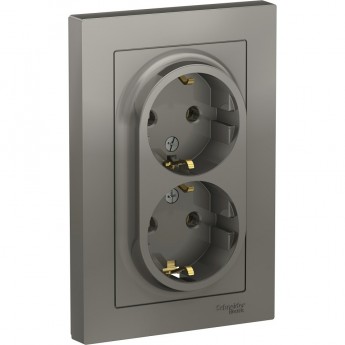Розетка двойная SCHNEIDER ELECTRIC ATLASDESIGN с заземлением, в сборе, сталь