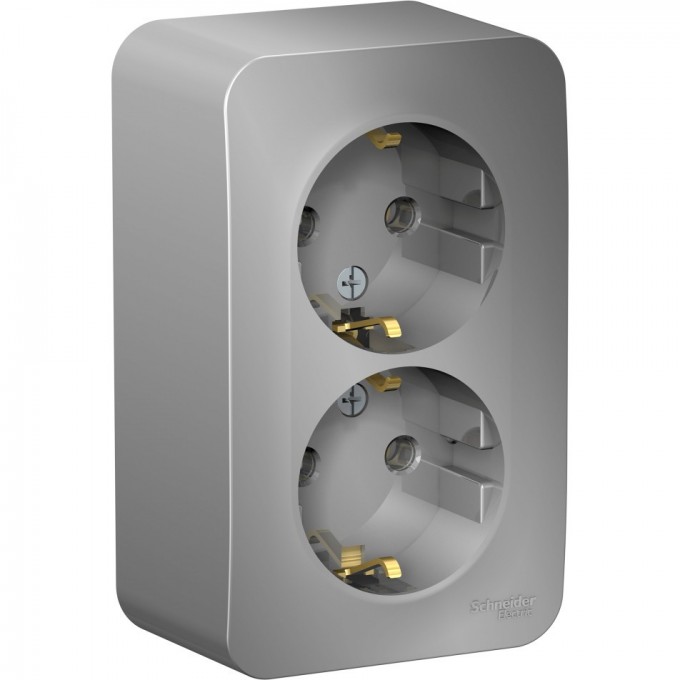 Розетка двойная SCHNEIDER ELECTRIC BLANCA с заземлением, без шторок, 16А, 250В, алюминий BLNRA010203