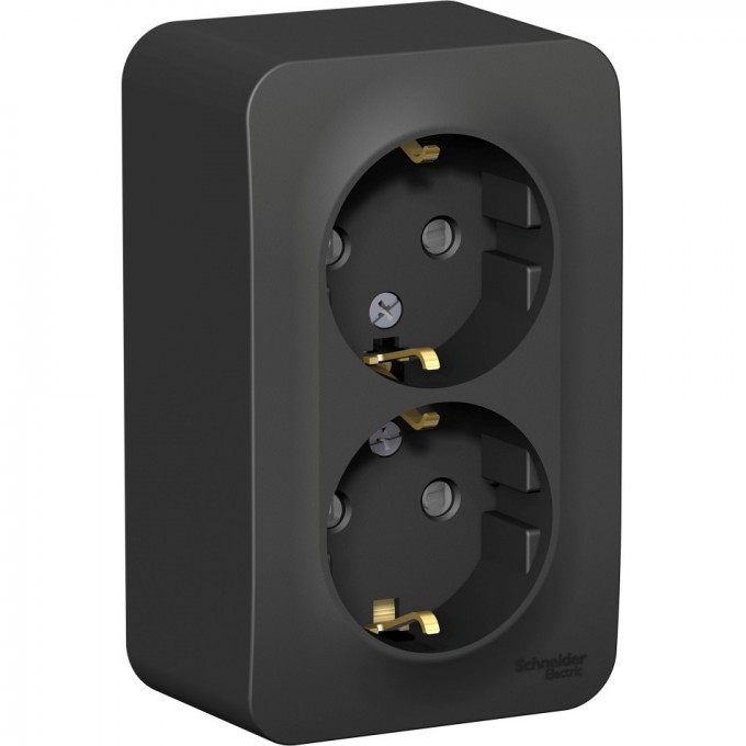 Розетка двойная SCHNEIDER ELECTRIC BLANCA с заземлением, со шторками, с изолирующей пластиной, 16А, 250В, антрацит BLNRA011216