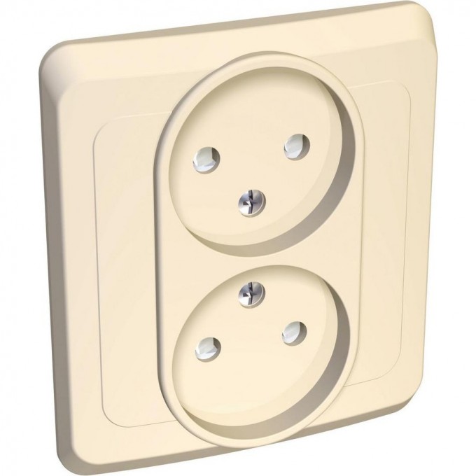 Розетка двойная SCHNEIDER ELECTRIC ЭТЮД С/У без заземления со шторками 16А 250B, кремовый,Россия PC16-006K