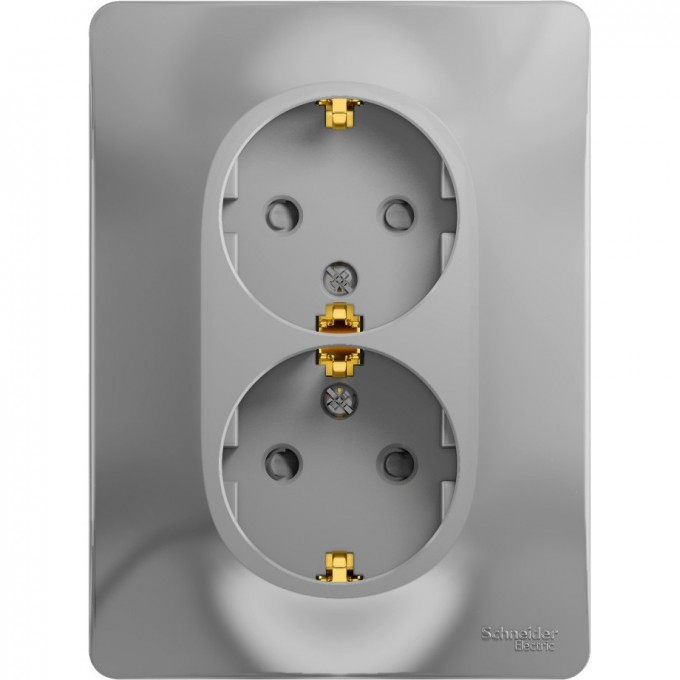 Розетка двойная SCHNEIDER ELECTRIC GLOSSA с заземлением, со шторками, в сборе, алюминий GSL000326