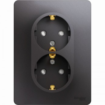 Розетка двойная SCHNEIDER ELECTRIC GLOSSA с заземлением, со шторками, в сборе, графит