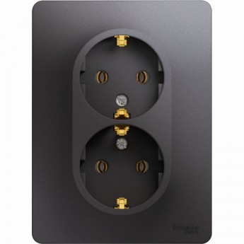 Розетка двойная SCHNEIDER ELECTRIC GLOSSA с заземлением, в сборе, графит
