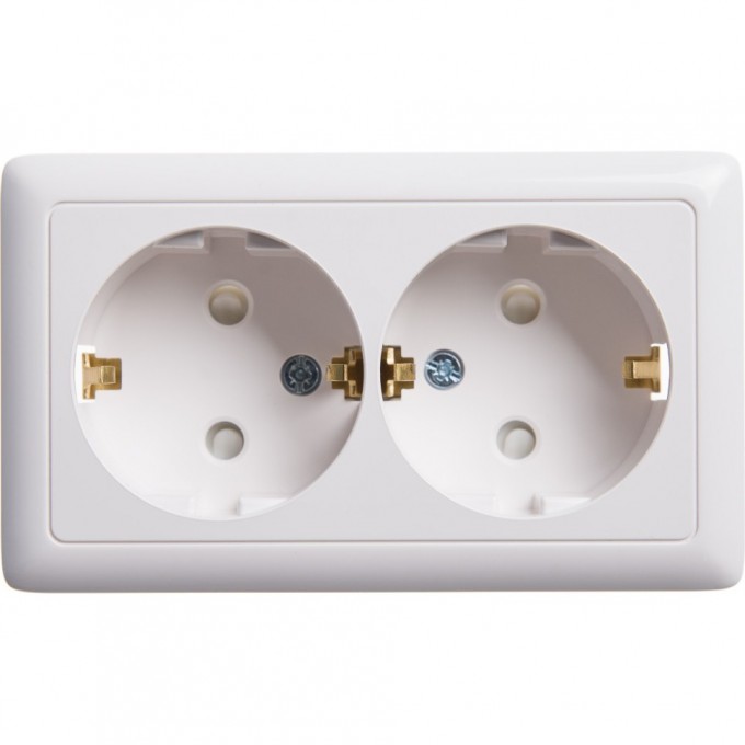 Розетка двойная SCHNEIDER ELECTRIC ХИТ О/У, с заземлением со шторками, 16А, белый. Россия RA16-239-B