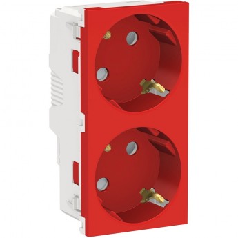 Розетка двойная SCHNEIDER ELECTRIC UNICA MODULAR, со шторками, с заземлением, с винтовыми зажимами, красный