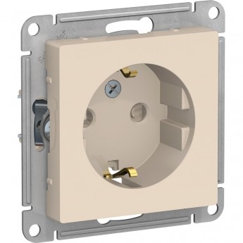 Розетка SCHNEIDER ELECTRIC ATLASDESIGN с заземлением, со шторками, механизм, бежевый