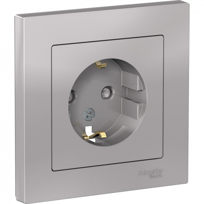 Розетка SCHNEIDER ELECTRIC ATLASDESIGN с заземлением, со шторками, в сборе, алюминий ATN000344