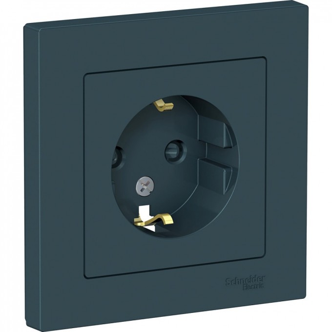 Розетка SCHNEIDER ELECTRIC ATLASDESIGN с заземлением, со шторками, в сборе, изумруд ATN000844