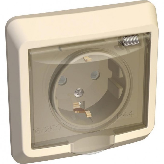 Розетка SCHNEIDER ELECTRIC ЭТЮД С/У IP44 с заземлением со шторками 16А 250B, кремовый, Россия PC16-044K