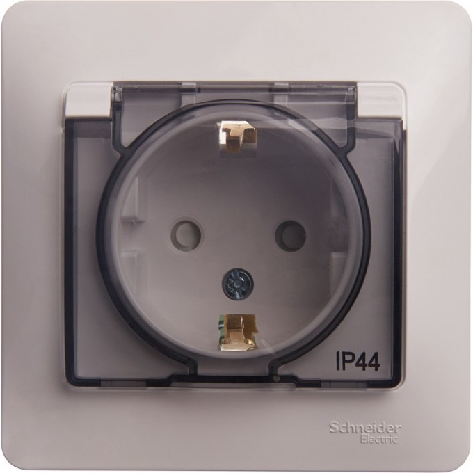 Розетка SCHNEIDER ELECTRIC GLOSSA с заземлением, IP44, со шторкой, с крышкой, в сборе, белый GSL000148