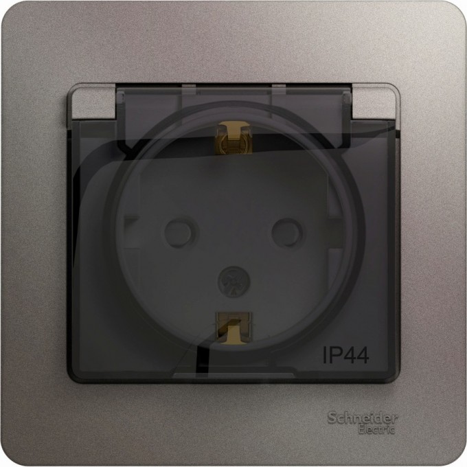 Розетка SCHNEIDER ELECTRIC GLOSSA с заземлением, IP44, со шторкой, с крышкой, в сборе, платина GSL001248