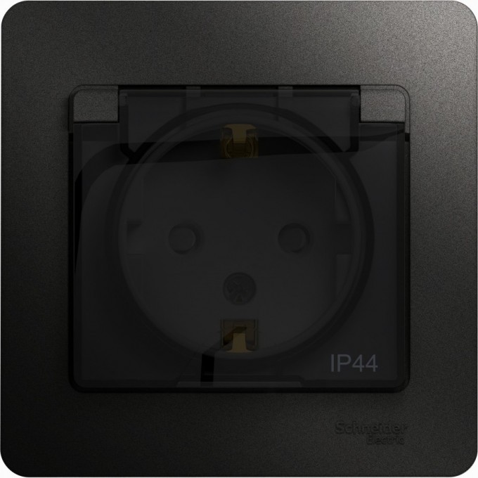 Розетка SCHNEIDER ELECTRIC GLOSSA с заземлением, со шторками, с крышкой, IP44, в сборе, антрацит GSL000748