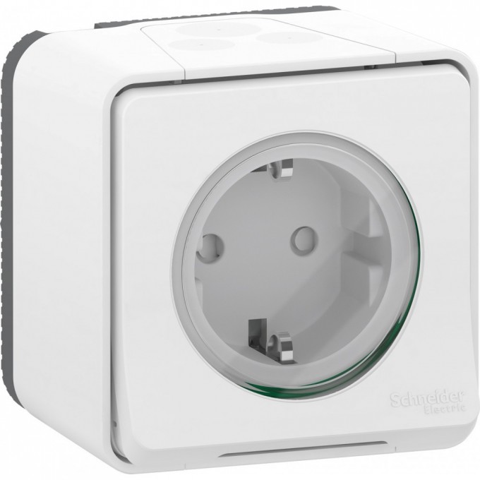 Розетка SCHNEIDER ELECTRIC MUREVA S в сборе, открытая установка, с заземляющим контактом, с защитными шторками, винтовыми клеммами, белый, IP55 MUR39206
