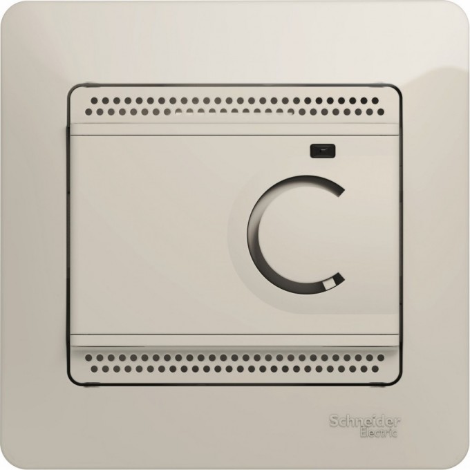 Термостат электрический SCHNEIDER ELECTRIC GLOSSA теплого пола с датчиком,от+5до+50°C,10A,в сборе, МОЛОЧНЫЙ GSL000938