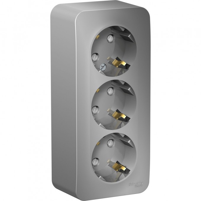Трёхместная розетка SCHNEIDER ELECTRIC BLANCA с заземлением, со шторками, с изолирующей пластиной, 16А, 250В, АЛЮМИНИЙ BLNRA011313