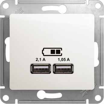 USB розетка SCHNEIDER ELECTRIC GLOSSA A+A, 5В/2,1 А, 2х5В/1,05 А, механизм, ПЕРЛАМУТР