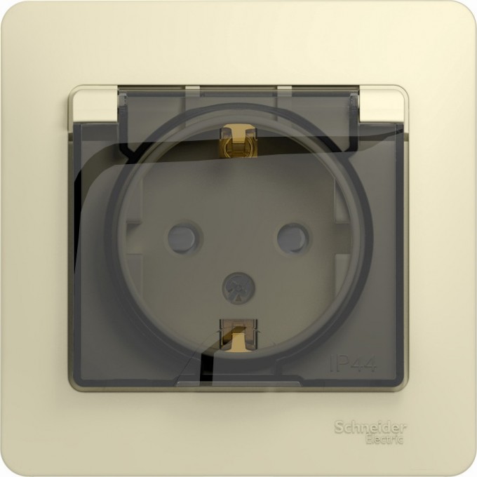 Розетка SCHNEIDER ELECTRIC GLOSSA с заземлением, IP44, со шторкой, с крышкой, в сборе, бежевый GSL000248